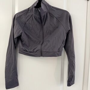 New Athletic Charcoal Nylon-Spandex Cropped Jacket